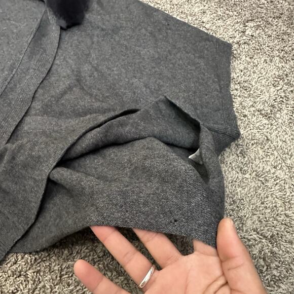 Joie Rabbit Fur Collar Cardigan Womens M Gray Oversized Wool Cashmere Soft Holes - Picture 6 of 10